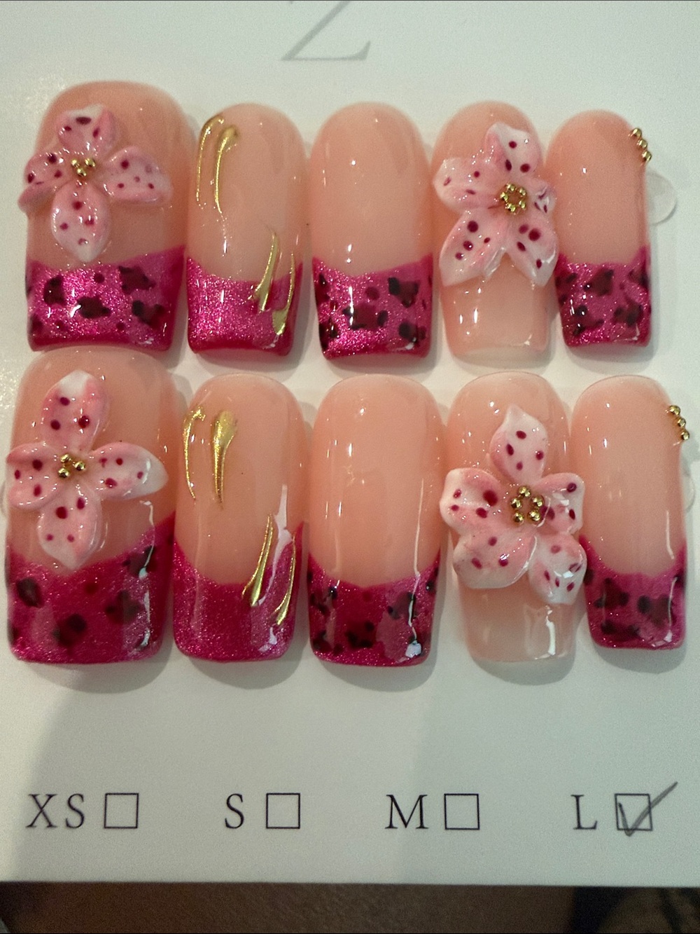 Pink 3D Floral French Tip handmade acrylic Press-On Nails